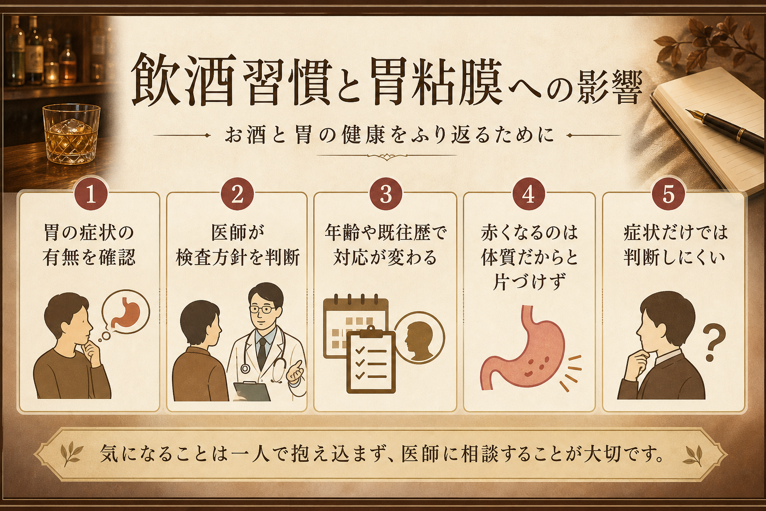 お酒について本文中で確認するポイントを示した図