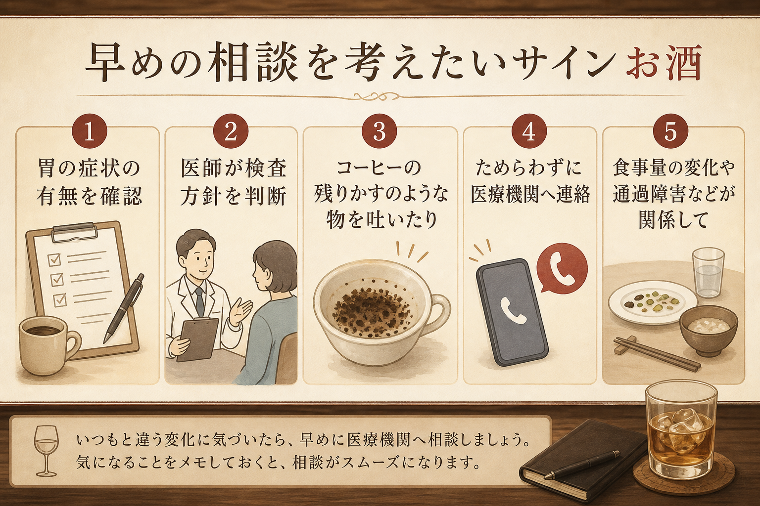 お酒について本文中で確認するポイントを示した図