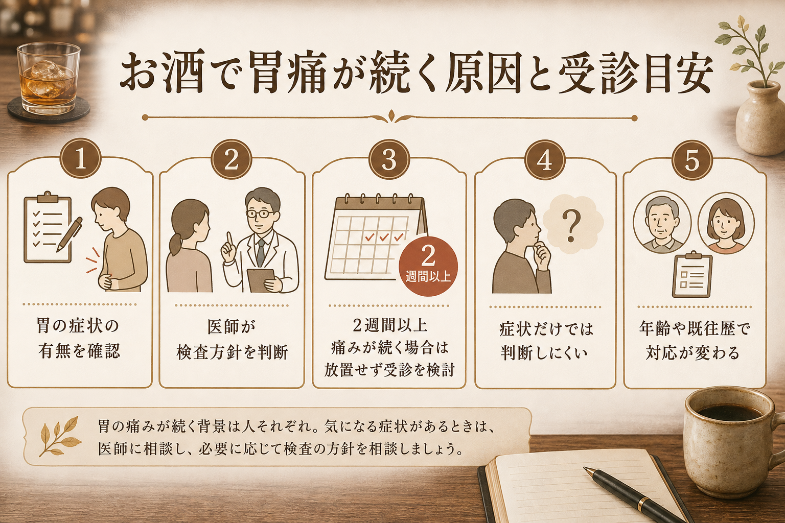 お酒について本文中で確認するポイントを示した図